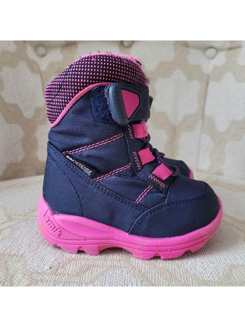 KAMIK SNOW BOOTS WINTER BUNGEE LACES WATERPROOF -32°C NAVY PINK TODDLER 5